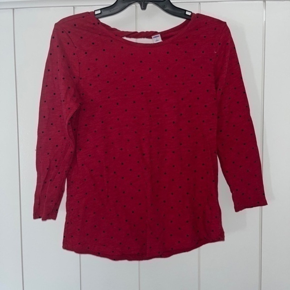 Old Navy Shirt Red Polka Dot Keyhole Back Scoop Neck 3/4 Sleeves Women's Size S